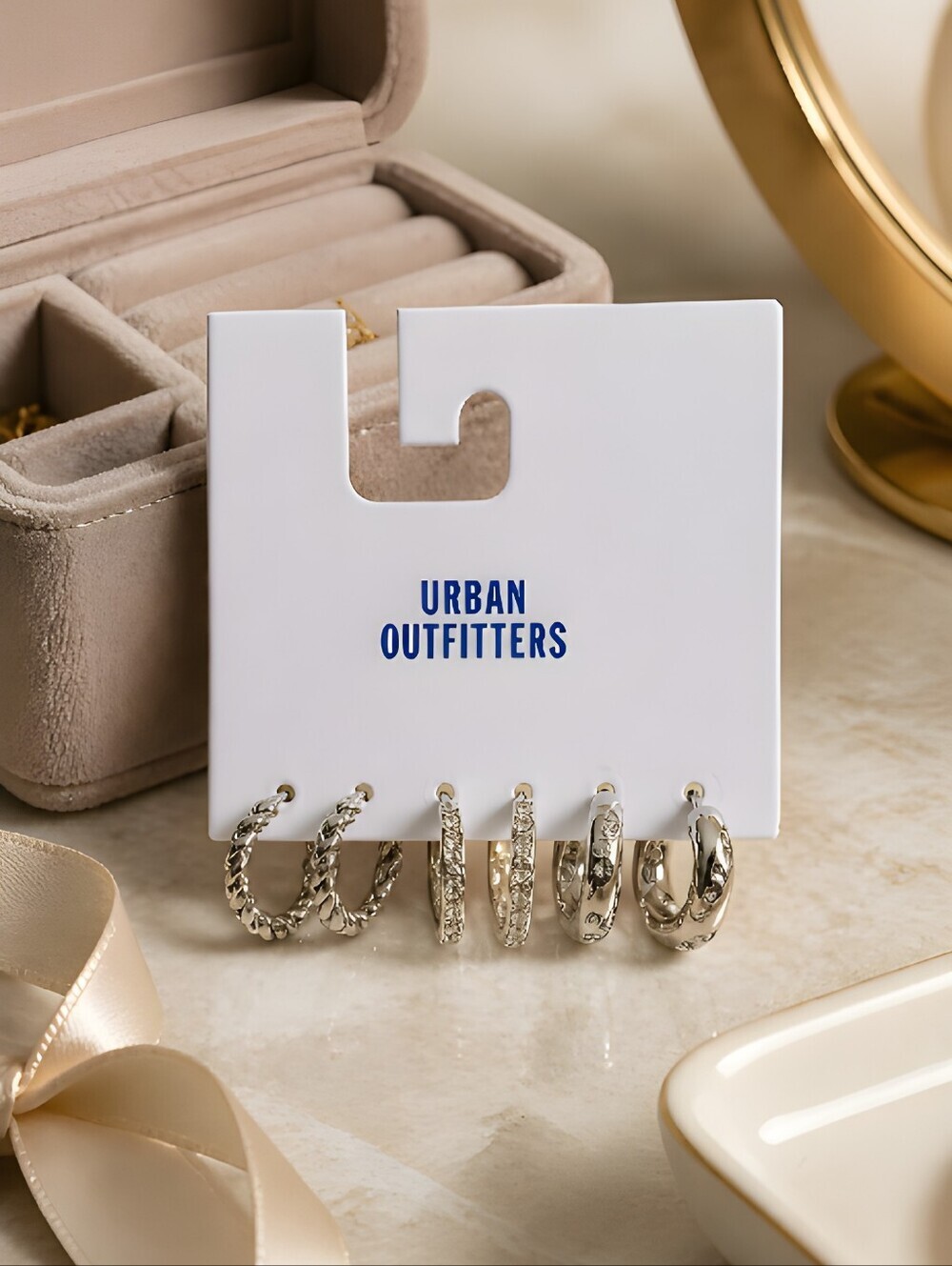 Urban Outfitters Charli Twist Hoop Silver Textured Hoop Earrings Set Of 3